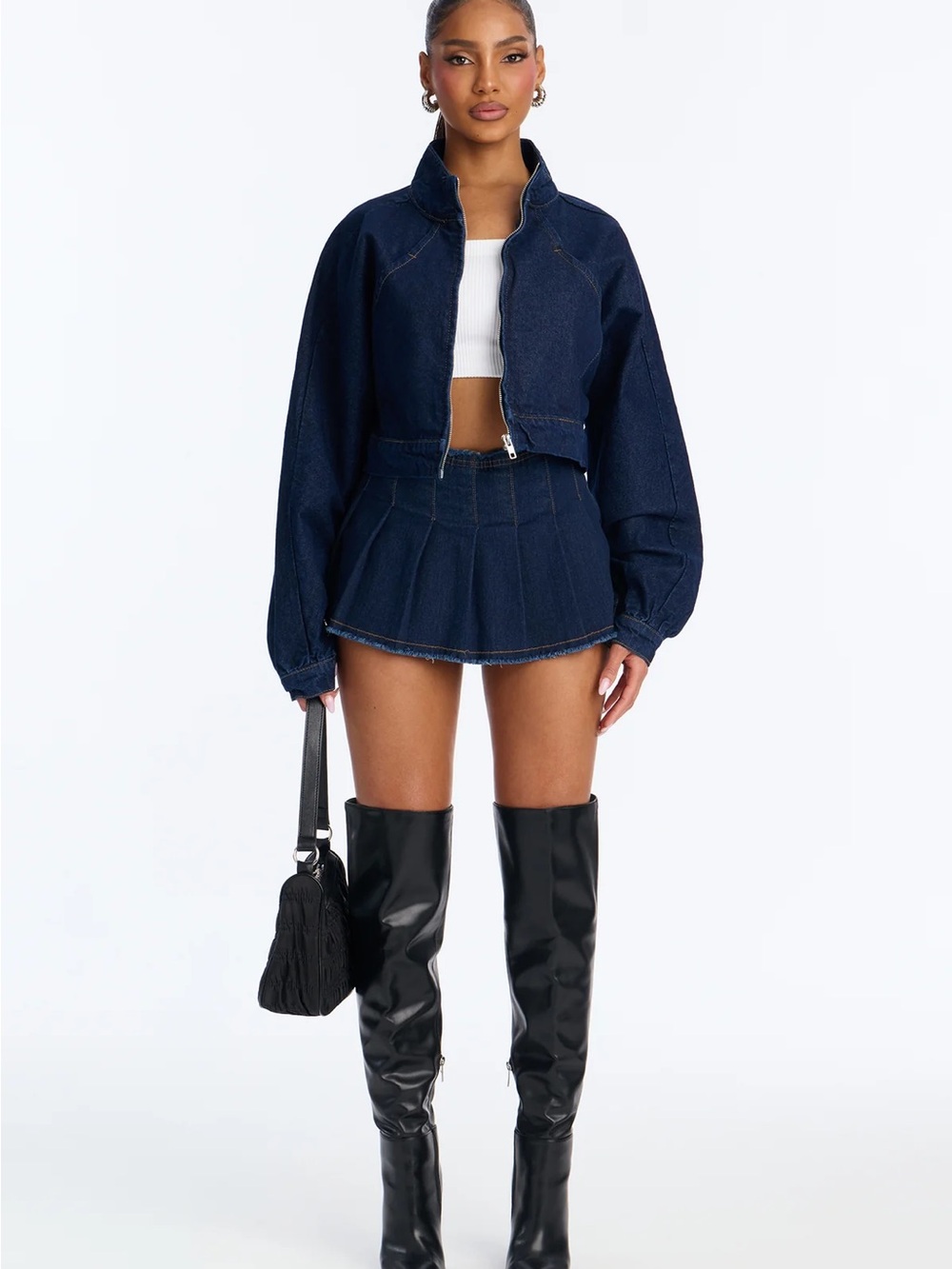 Denim Micro Mini Skirt Set with Jeans Jacket Size XL